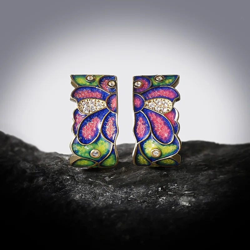 925 Silver Vintage Flower Earring Enamel Daisy Ladies Earrings