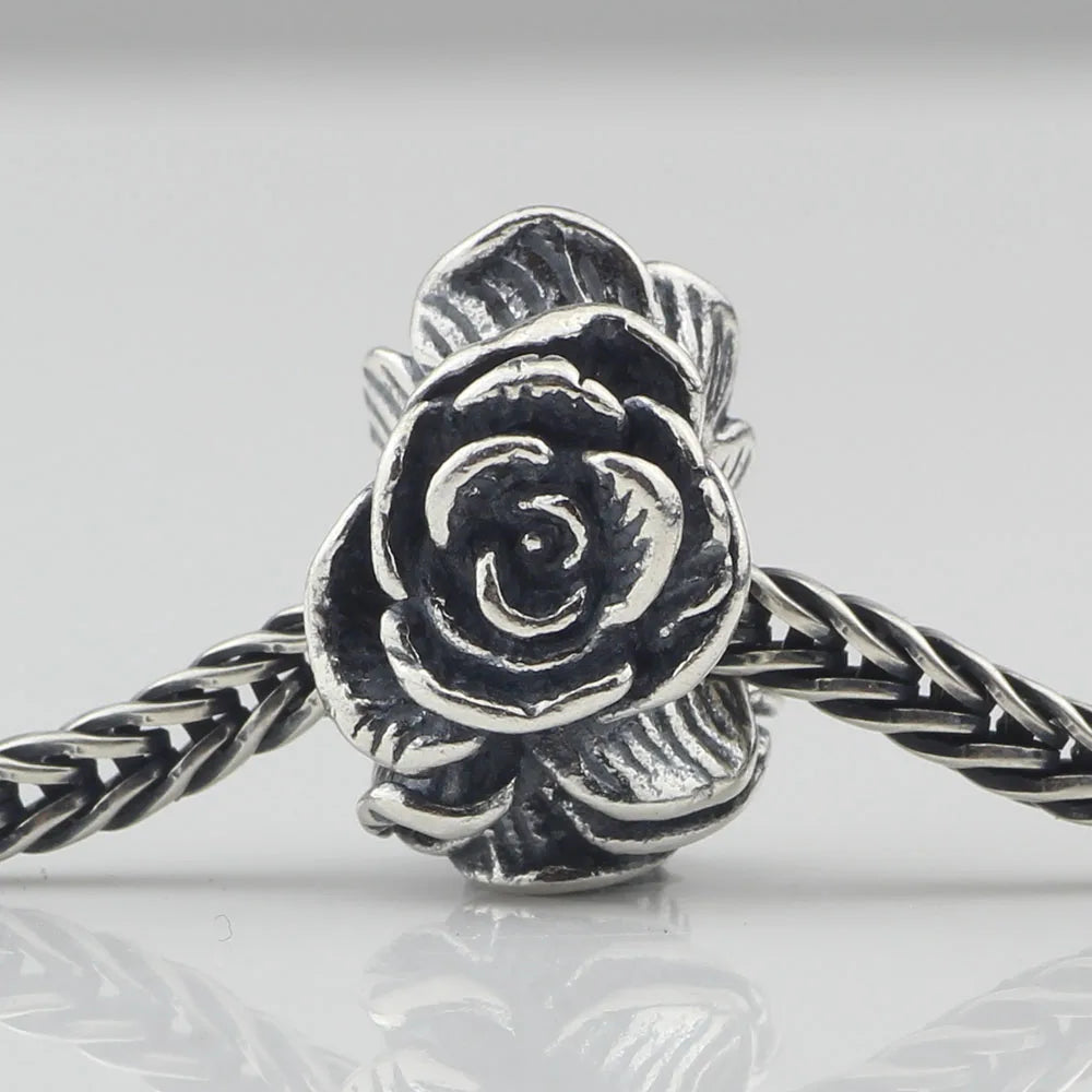 925 Silver Vintage Rose Beads Charms For 3.0mm Bracelet