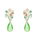 925 Silver Water Drop Leaves Earrings with Zirconia Dangler