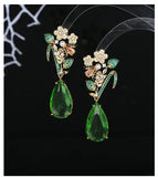 925 Silver Water Drop Leaves Earrings with Zirconia Dangler