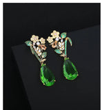 925 Silver Water Drop Leaves Earrings with Zirconia Dangler