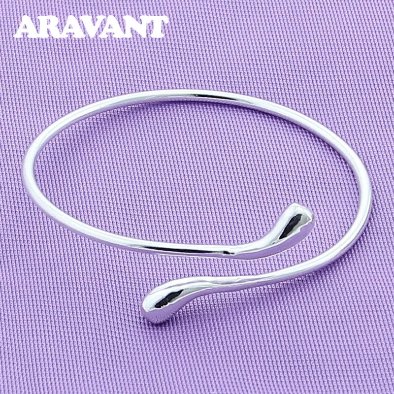 925 Silver Water Drop Cuff Bracelet Bangle Women Wedding Jewelry