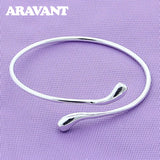 925 Silver Water Drop Cuff Bracelet Bangle Women Wedding Jewelry