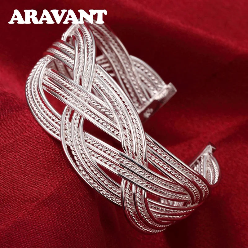 925 Silver Weave Bracelet Bangle Women Jewelry
