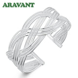 925 Silver Weave Bracelet Bangle Women Jewelry