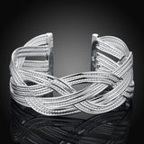 925 Silver Weave Bracelet Bangle Women Jewelry