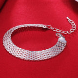 925 Silver Weave Bracelet Women Wedding Jewelry