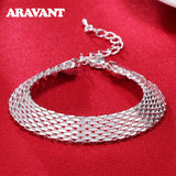 925 Silver Weave Bracelet Women Wedding Jewelry