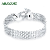 925 Silver Weave Bracelet Women Wedding Jewelry