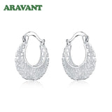 925 Silver Weave Hollow Moon Hoop Earring For Women