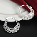 925 Silver Hollow Moon Hoop Earring, Women's Silver Jewelry