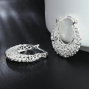 925 Silver Hollow Moon Hoop Earring, Women's Silver Jewelry