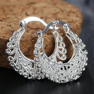 925 Silver Hollow Moon Hoop Earring, Women's Silver Jewelry