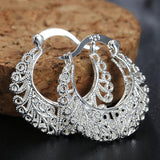 925 Silver Hollow Moon Hoop Earring, Women's Silver Jewelry
