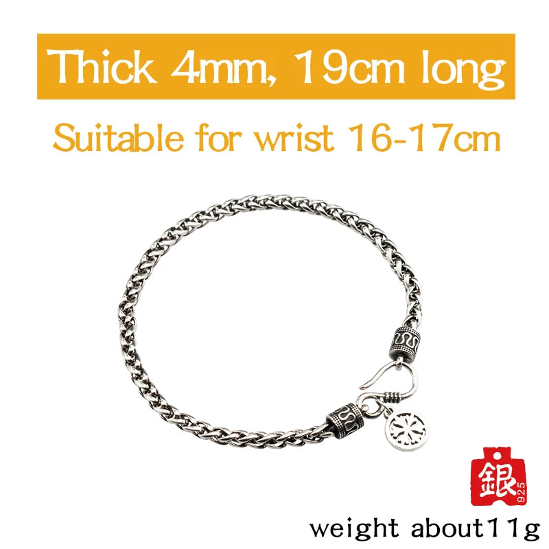 925 Silver Chain Bracelet Men's Vintage Jewelry Thai Silver