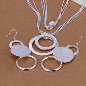 925 Silver Retro Geometric Pendant Necklace Earrings Set