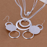 925 Silver Retro Geometric Pendant Necklace Earrings Set