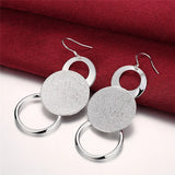 925 Silver Retro Geometric Pendant Necklace Earrings Set