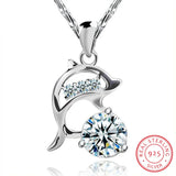 925 Silver Dolphin Pendant Love Necklace For Women