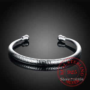 925 Silver Wedding Open Bracelet For Women Men Nick Jewelry