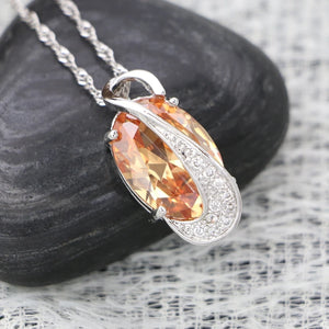 925 Silver Wedding Pendant Necklace for Women with Champagne CZ Crystal