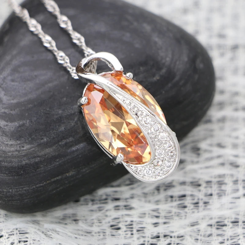925 Silver Wedding Pendant Necklace for Women with Champagne CZ Crystal