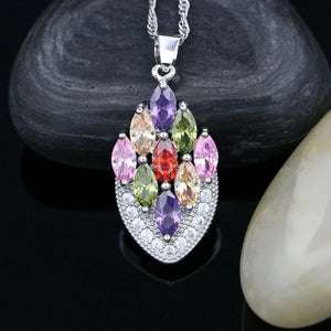 925 Silver Wedding Pendant Necklace Multicolor Cubic Zirconia Bridal