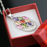 925 Silver Wedding Pendant Necklace Multicolor Cubic Zirconia Bridal