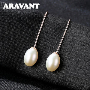 925 Silver Pearl Long Drop Earring Wedding Jewelry