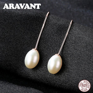 925 Silver Pearl Long Drop Earring Wedding Jewelry