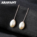 925 Silver Pearl Long Drop Earring Wedding Jewelry
