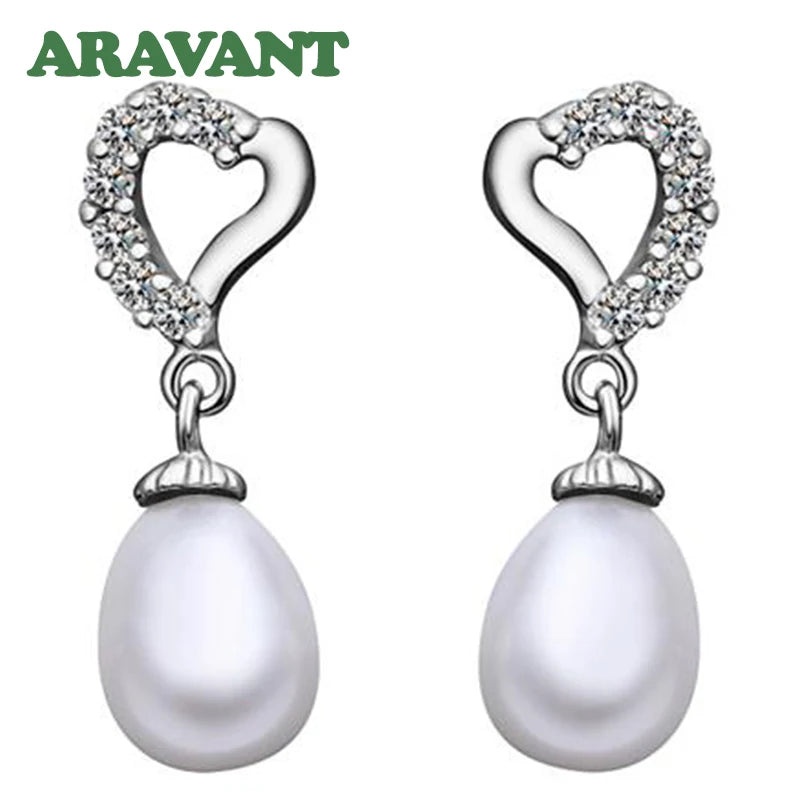 925 Silver Pearl Water Drop Dangle Earring for Women