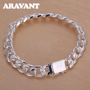 925 Silver Wide 10mm Bracelets Chains Men Women Jewelry