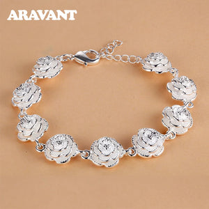 925 Silver Women Flowers Bracelets Wedding Jewelry Accessories