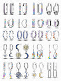 925 Silver Women Hoop Earrings Double Heart Wear Shape Star Earring