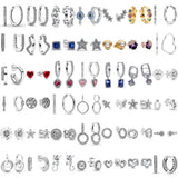 925 Silver Women Hoop Earrings Sparkling Double Heart Shape Star Earring Gift