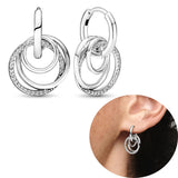 925 Silver Women Hoop Earrings Sparkling Double Heart Shape Star Earring Gift