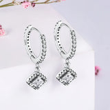 925 Silver Women Charm Hoop Earrings Pave Heart Square Sparkling Earring
