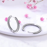 925 Silver Women Charm Hoop Earrings Pave Heart Square Sparkling Earring