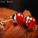 925 Silver Women Party Stud Earrings Bead Setting Fine Jewelry DIY Stone