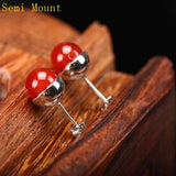 925 Silver Women Party Stud Earrings Bead Setting Fine Jewelry DIY Stone