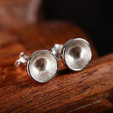 925 Silver Women Party Stud Earrings Bead Setting Fine Jewelry DIY Stone