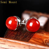 925 Silver Women Party Stud Earrings Bead Setting Fine Jewelry DIY Stone
