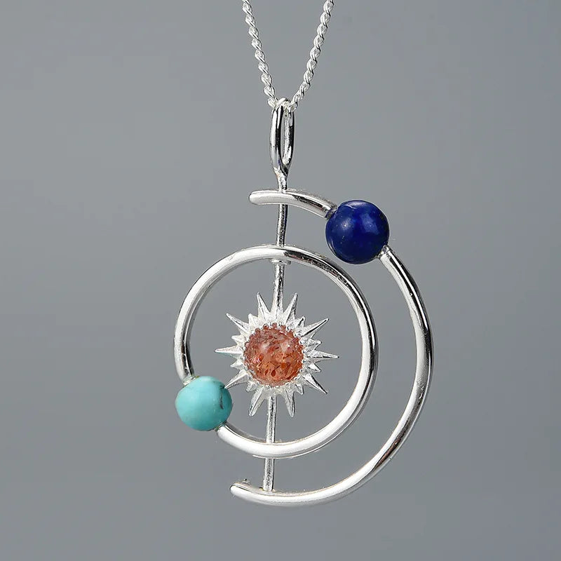 925 Silver Solar System Pendants Set