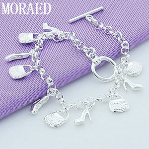 925 Silver Women Shoe Bag Chain Bracelet Jewelry Charm Bracelet