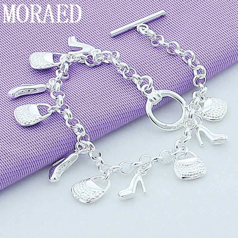 925 Silver Women Shoe Bag Chain Bracelet Jewelry Charm Bracelet