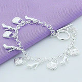 925 Silver Women Shoe Bag Chain Bracelet Jewelry Charm Bracelet