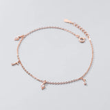925 Silver Women's Anklet Musical Note Foot Bracelet Rose Platinum