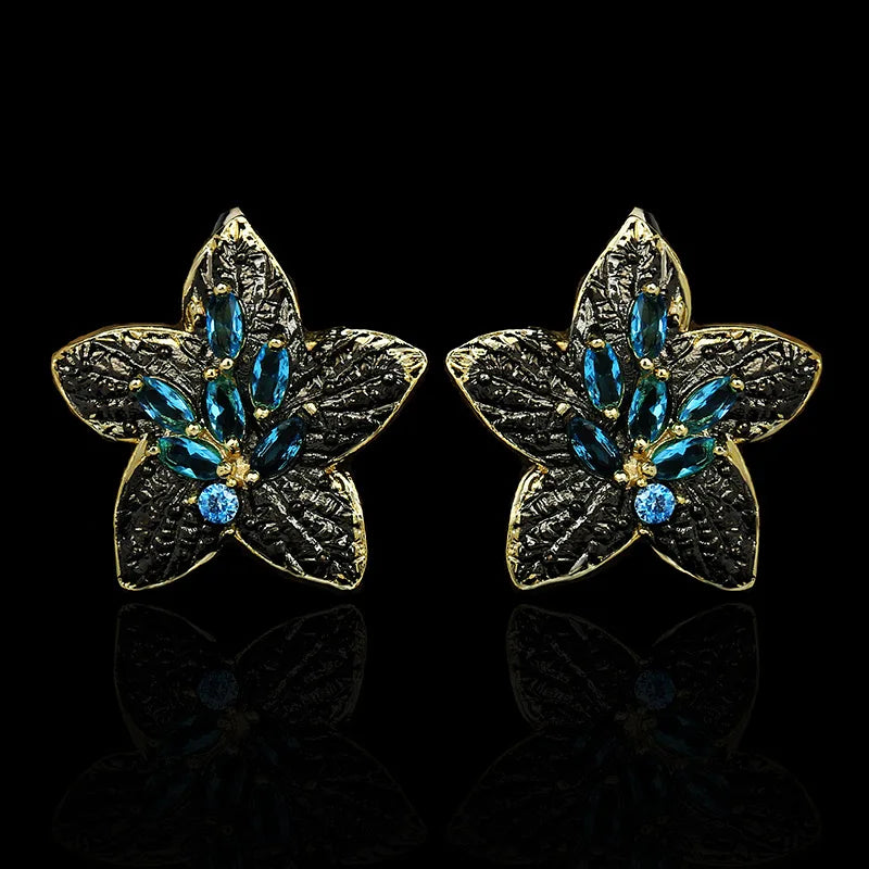 925 Silver Zircon Five-pointed Star Earrings Flower Party Jewelry
