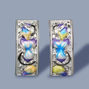 925 Silver Women's Earrings Colored Flowers Epoxy Enamel Jewelry